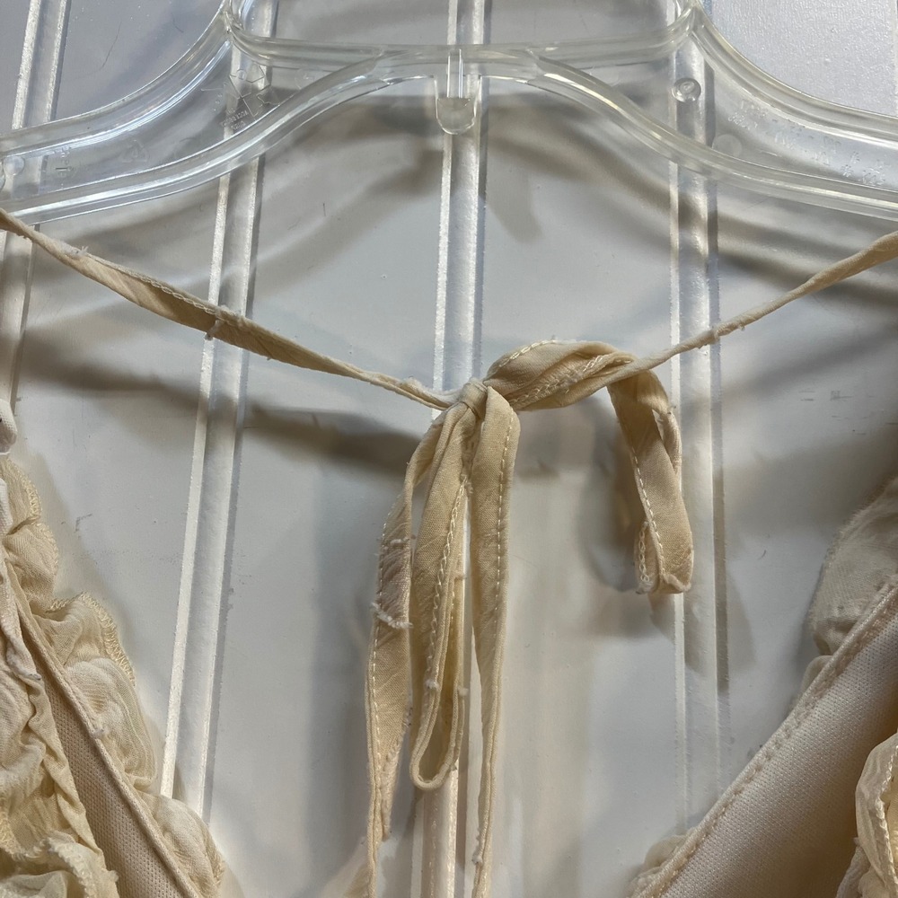 Peach Love California Cream Embroidered Leaf Smocked Tiered Mini Dress L Peasant - Picture 9 of 11